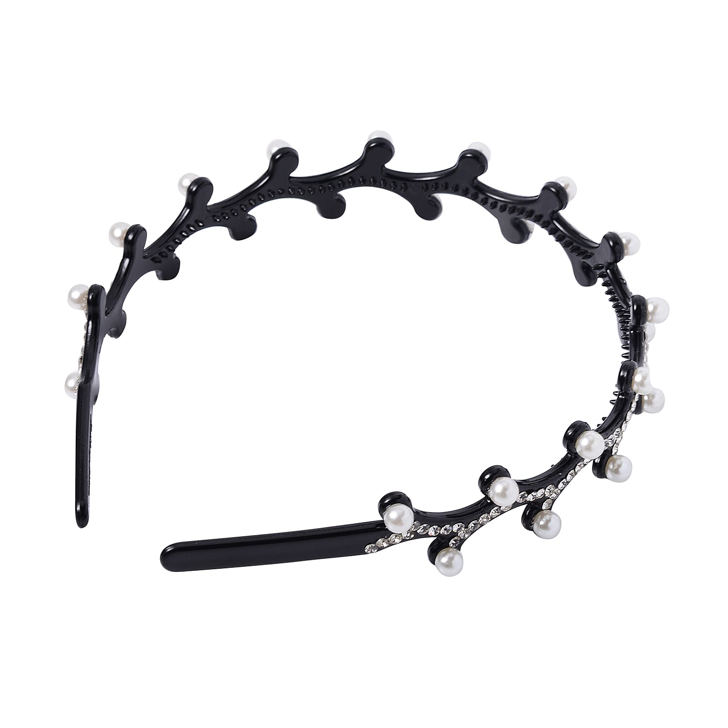Set of 2 Hair Hoop with Pearl and White Crystal, Hair Accessories for Women, Bridal Pearl and Crystal Headband