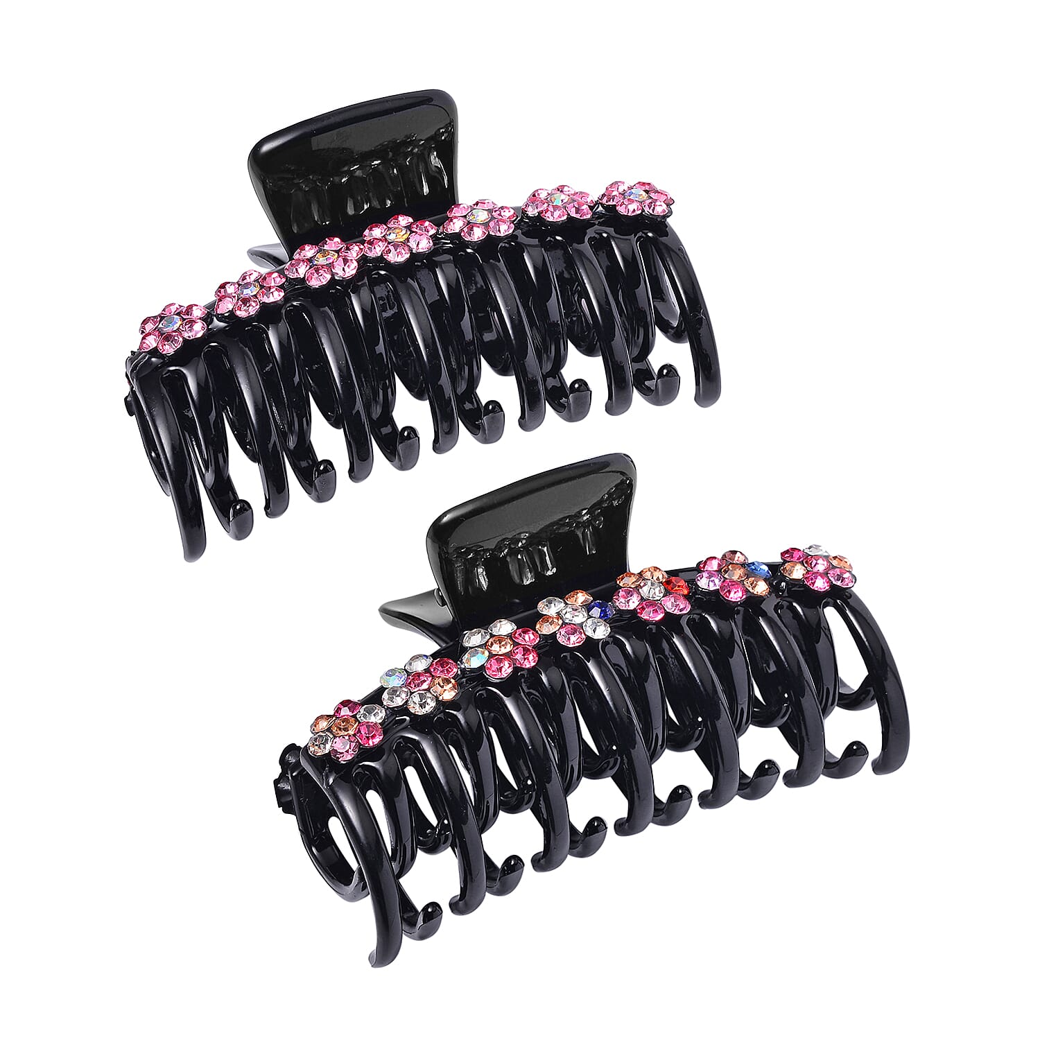 Set of 2 Resin Multi Color Austrian Crystal Hair Claw Clip, Hair Clips for Thick Hair,  Nonslip Hair Claw for Women, Crystal Studded Fashion Accessories