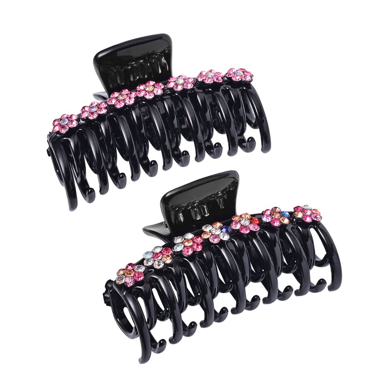 Set of 2 Resin Multi Color Austrian Crystal Hair Claw Clip, Hair Clips for Thick Hair,  Nonslip Hair Claw for Women, Crystal Studded Fashion Accessories
