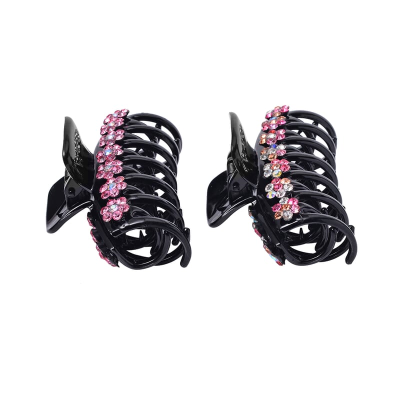 Set of 2 Resin Multi Color Austrian Crystal Hair Claw Clip, Hair Clips for Thick Hair,  Nonslip Hair Claw for Women, Crystal Studded Fashion Accessories
