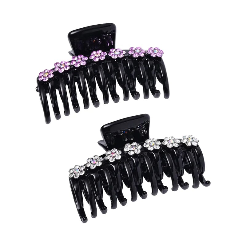 Set of 2 Resin White and Purple Austrian Crystal Hair Claw Clip, Hair Clips for Thick Hair,  Nonslip Hair Claw for Women, Crystal Studded Fashion Accessories