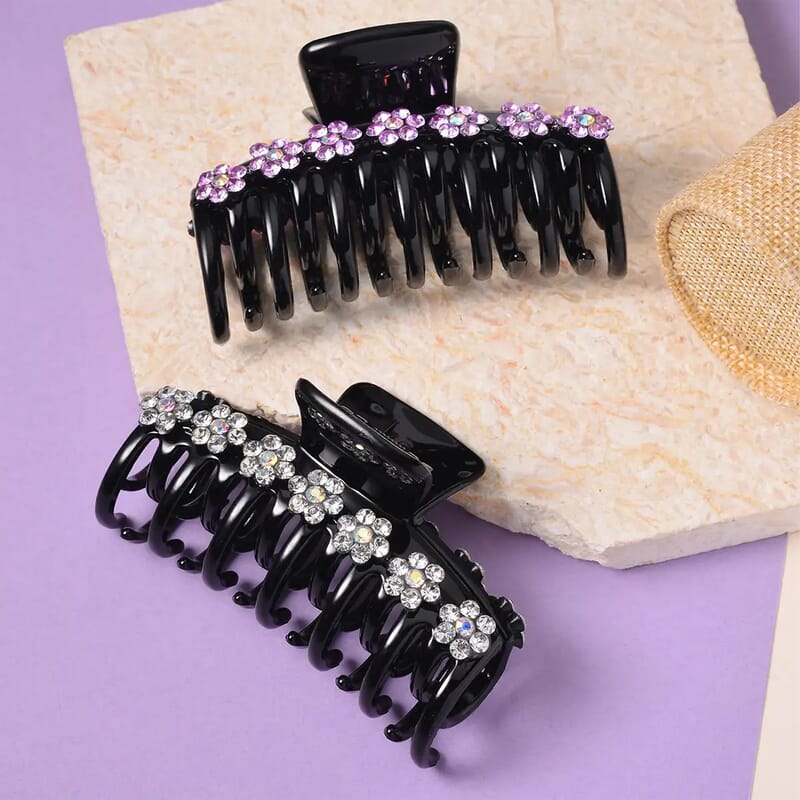 Set of 2 Resin White and Purple Austrian Crystal Hair Claw Clip, Hair Clips for Thick Hair,  Nonslip Hair Claw for Women, Crystal Studded Fashion Accessories