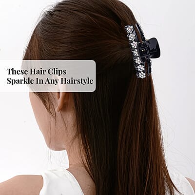 Set of 2 Resin White and Purple Austrian Crystal Hair Claw Clip, Hair Clips for Thick Hair,  Nonslip Hair Claw for Women, Crystal Studded Fashion Accessories