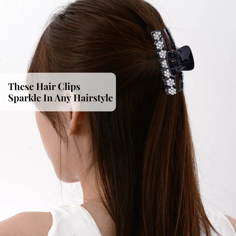 Set of 2 Resin White and Purple Austrian Crystal Hair Claw Clip, Hair Clips for Thick Hair,  Nonslip Hair Claw for Women, Crystal Studded Fashion Accessories
