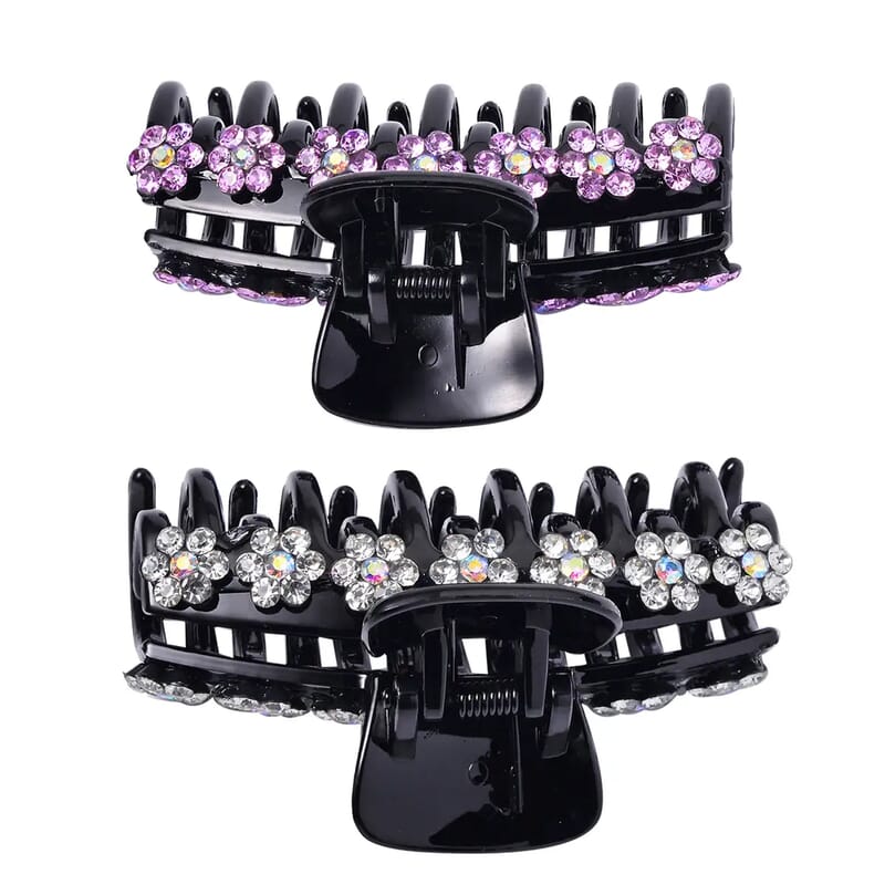 Set of 2 Resin White and Purple Austrian Crystal Hair Claw Clip, Hair Clips for Thick Hair,  Nonslip Hair Claw for Women, Crystal Studded Fashion Accessories