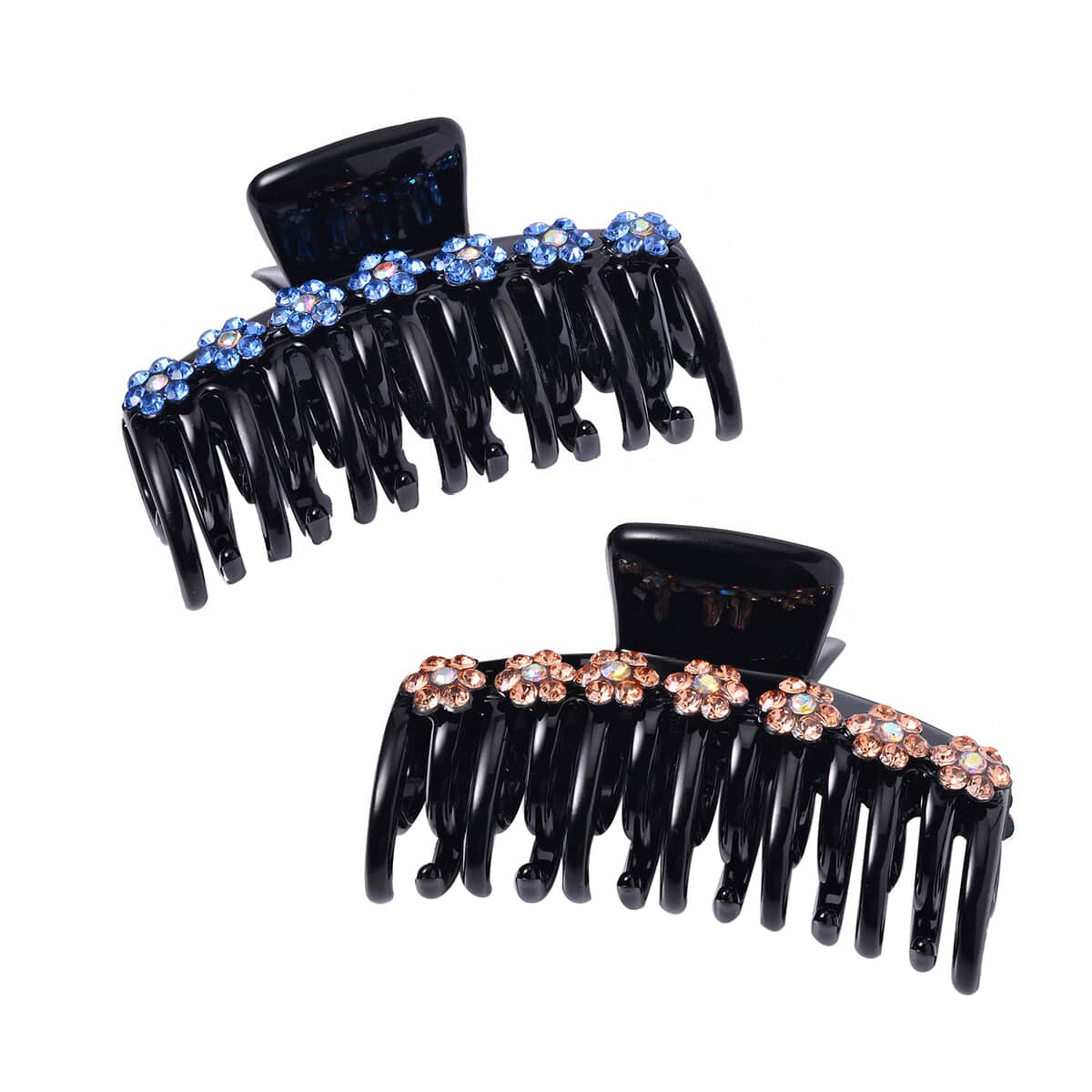 Set of 2 Resin White and Blue Austrian Crystal Hair Claw Clip, Hair Clips for Thick Hair,  Nonslip Hair Claw for Women, Crystal Studded Fashion Accessories image number 0