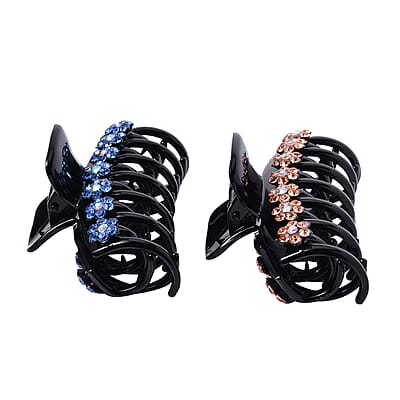 Set of 2 Resin White and Blue Austrian Crystal Hair Claw Clip, Hair Clips for Thick Hair,  Nonslip Hair Claw for Women, Crystal Studded Fashion Accessories