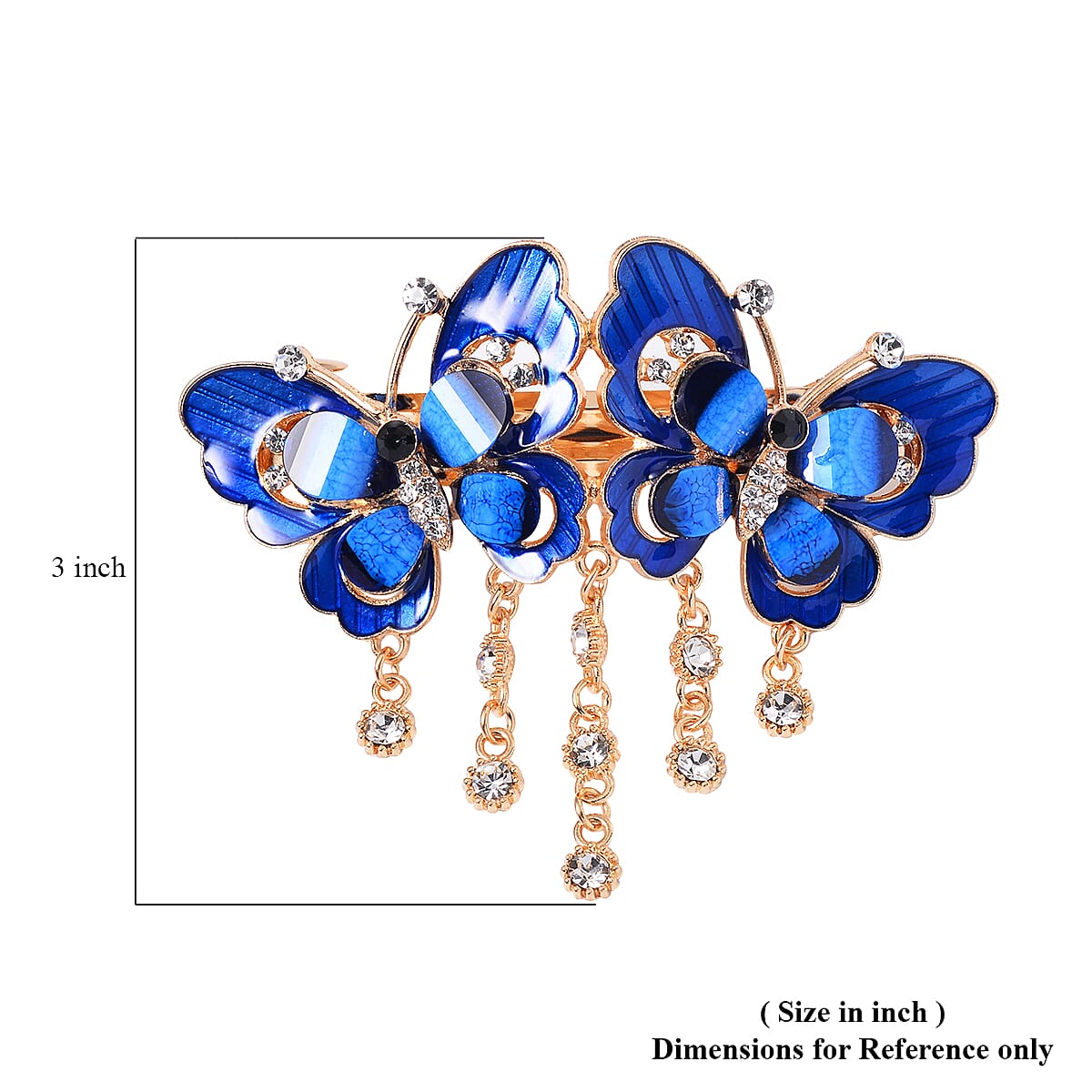 Set of 2 Purple and Blue Resin, Multi Color Austrian Crystal and Enameled Butterfly and Peacock Hair Claw Clip in Goldtone