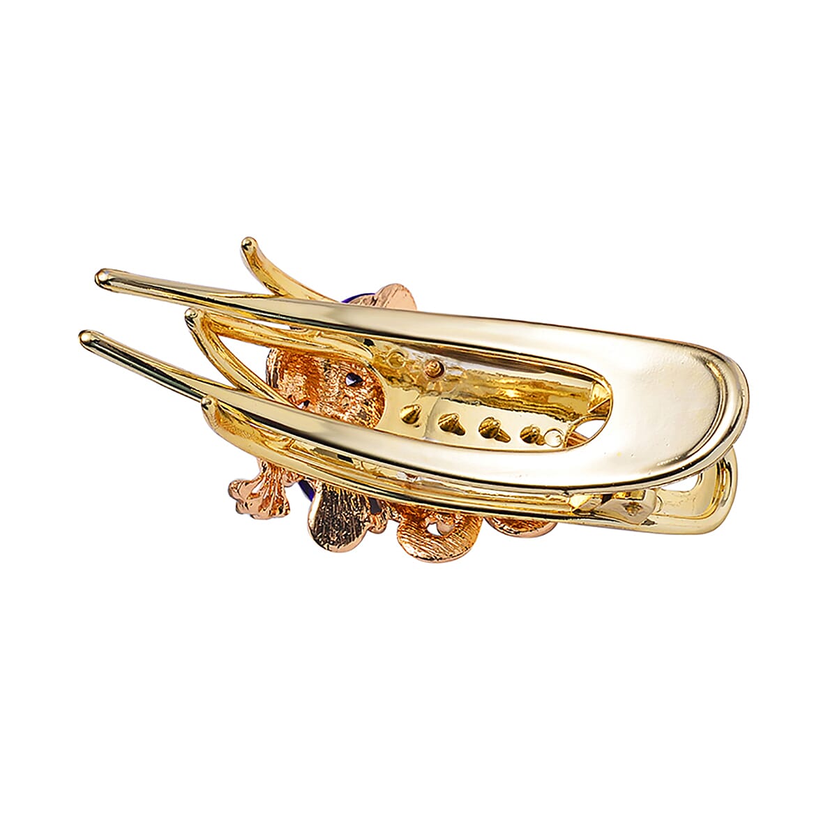 Set of 2 Purple and Blue Resin, Multi Color Austrian Crystal and Enameled Butterfly and Peacock Hair Claw Clip in Goldtone
