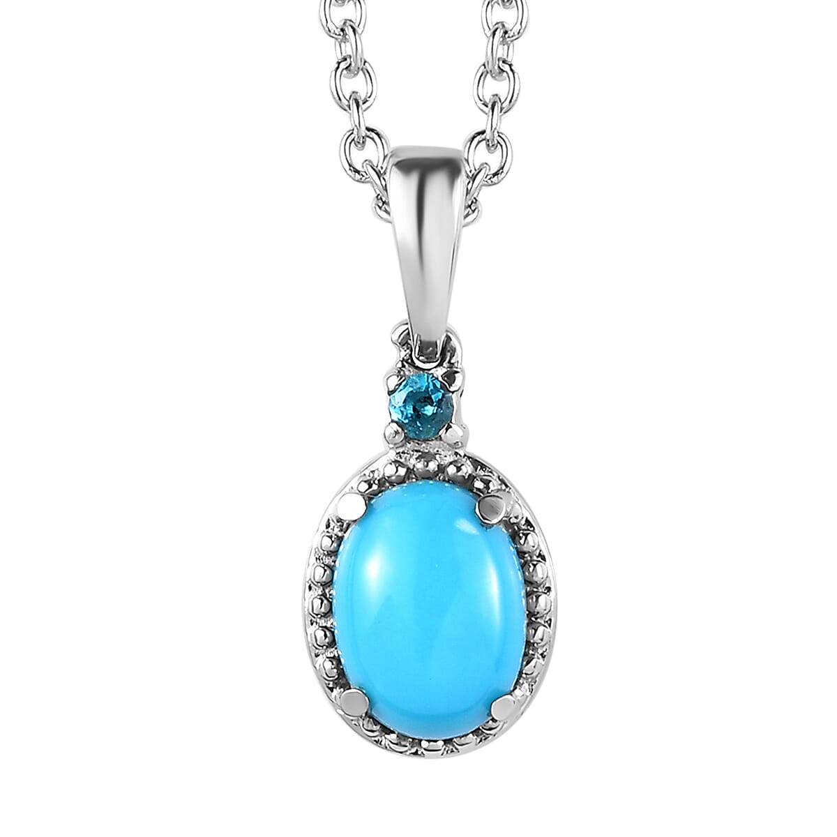 Premium Sleeping Beauty Turquoise and Malgache Neon Apatite Ring Size 8 and Pendant Necklace 20 Inches in Stainless Steel 2.10 ctw image number 5