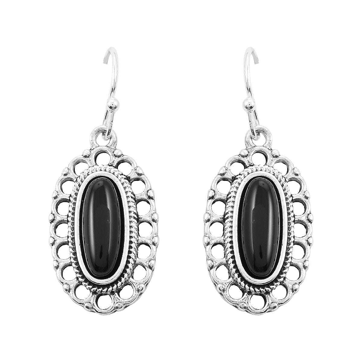 Black Onyx Pendant Necklace (18-21 Inches), Bracelet (7.5-8.5In) and Earrings in Sterling Silver 34.50 ctw