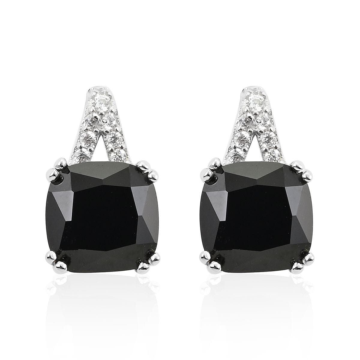 Thai Black Spinel and Simulated Diamond Pendant Necklace 18 Inches and Earrings in Sterling Silver 13.75 ctw image number 5