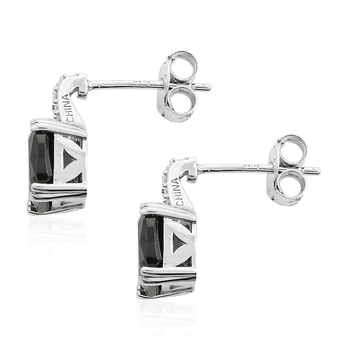 Thai Black Spinel and Simulated Diamond Pendant Necklace 18 Inches and Earrings in Sterling Silver 13.75 ctw image number 6