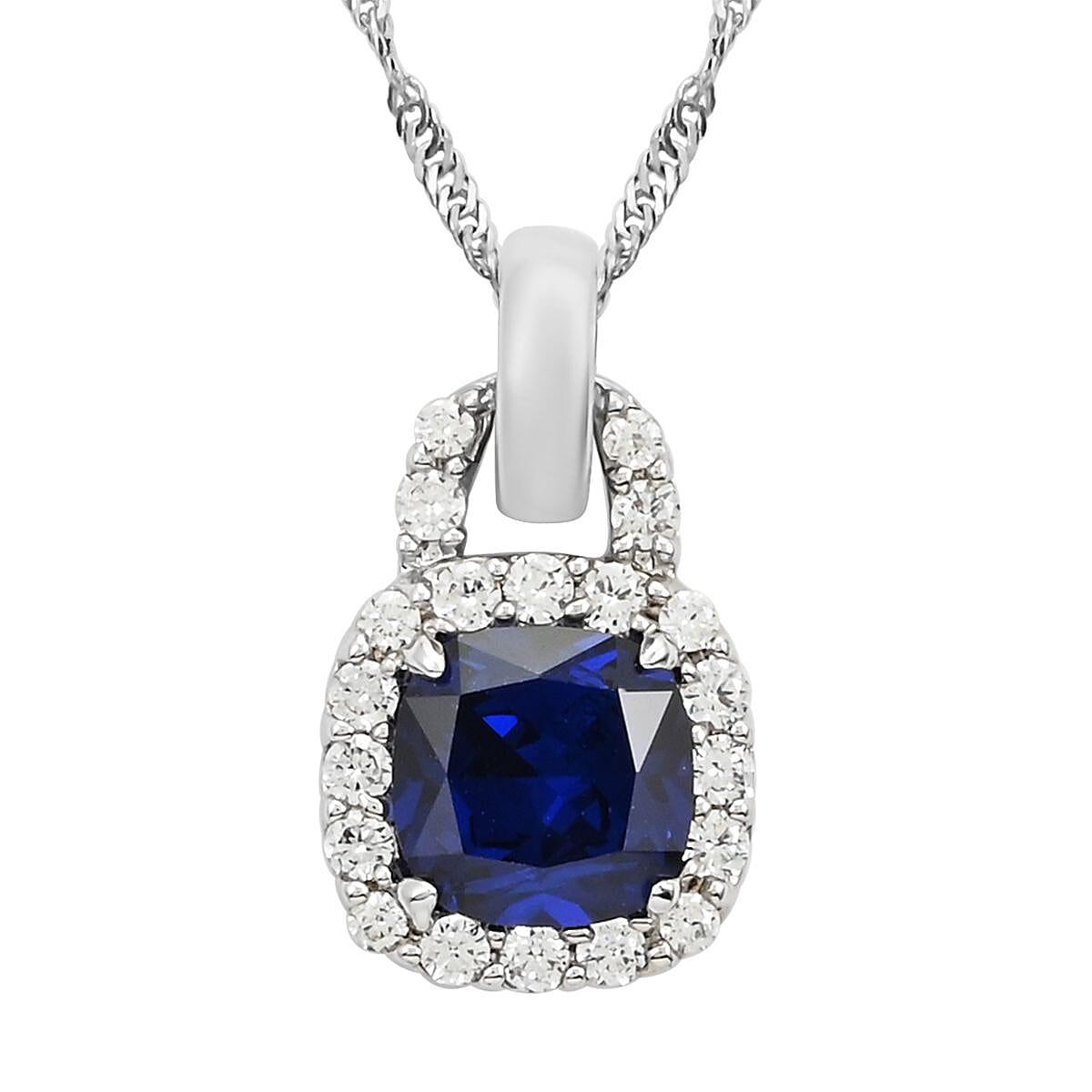 Thai Blue Spinel and Simulated Diamond Pendant Necklace 18-20.5 Inches in Sterling Silver 9.50 ctw image number 0