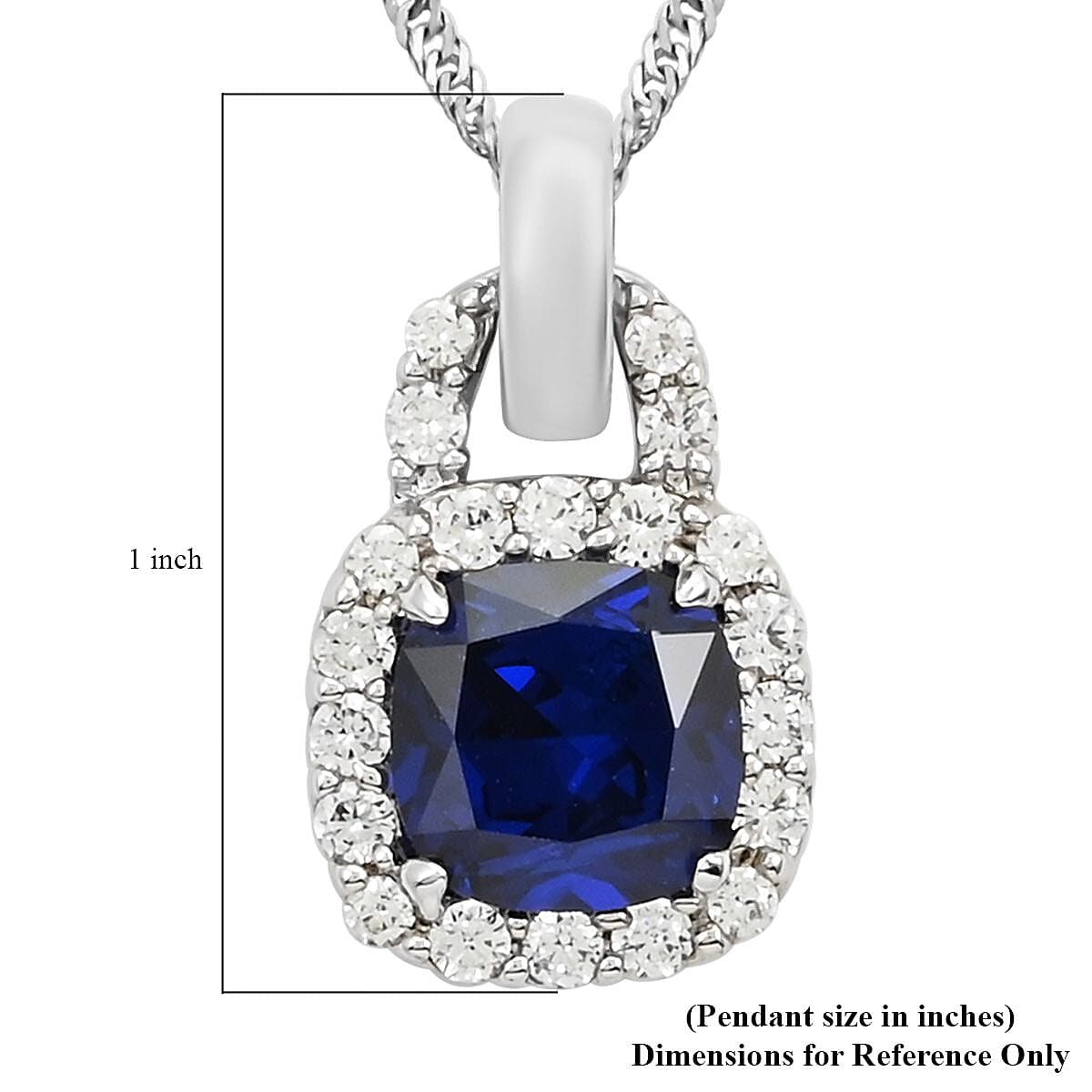 Thai Blue Spinel and Simulated Diamond Pendant Necklace 18-20.5 Inches in Sterling Silver 9.50 ctw