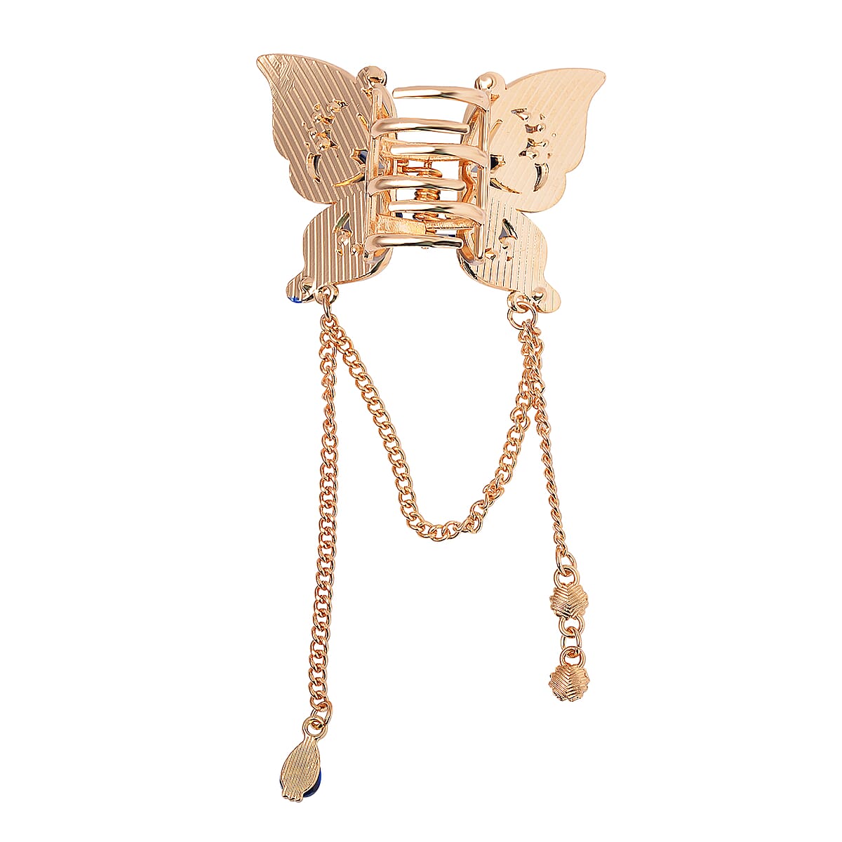 Set of 2 Yellow and Blue Resin, Austrian Crystal and Enameled Butterfly and Flower Hair Claw Clip in Goldtone image number 3