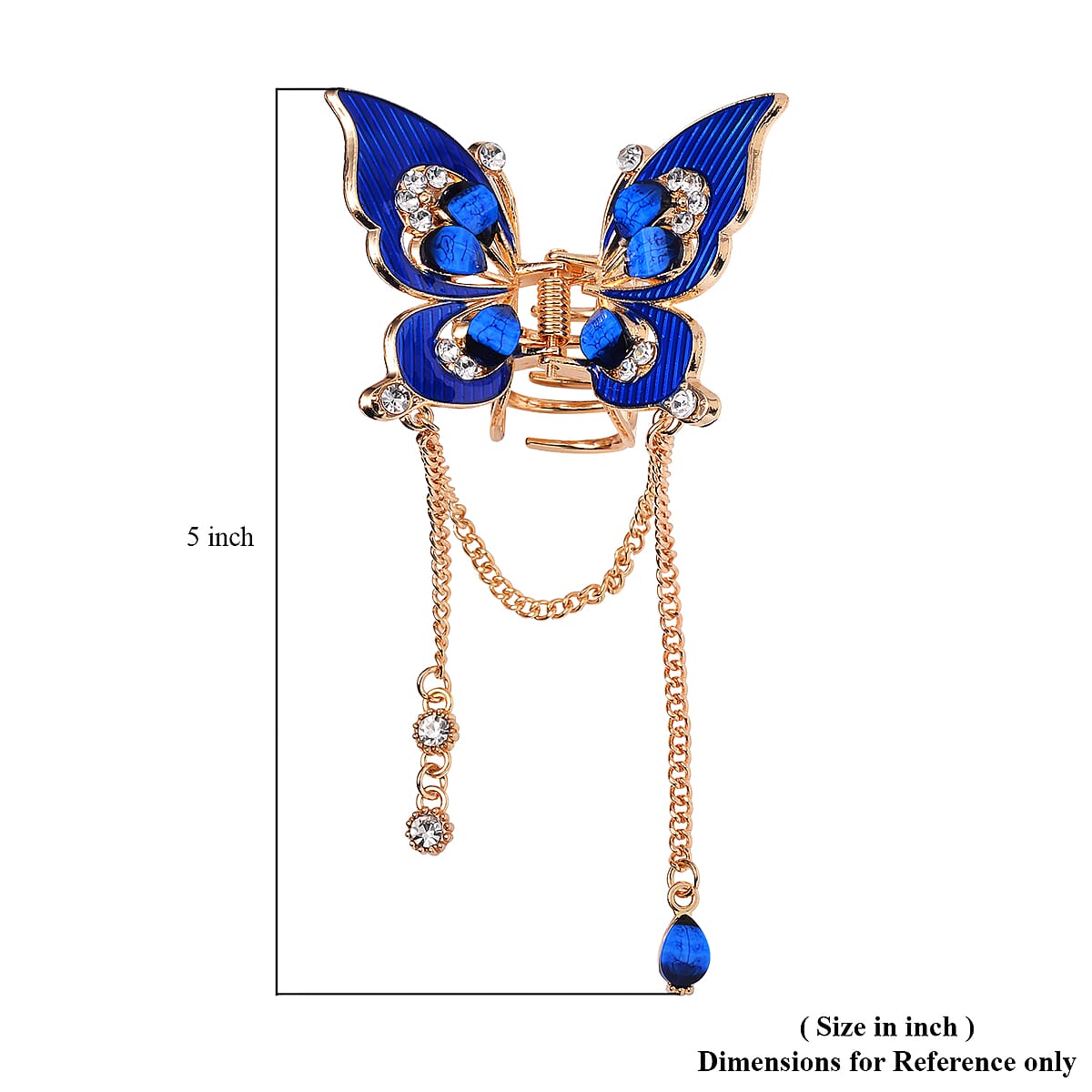 Set of 2 Yellow and Blue Resin, Austrian Crystal and Enameled Butterfly and Flower Hair Claw Clip in Goldtone image number 4