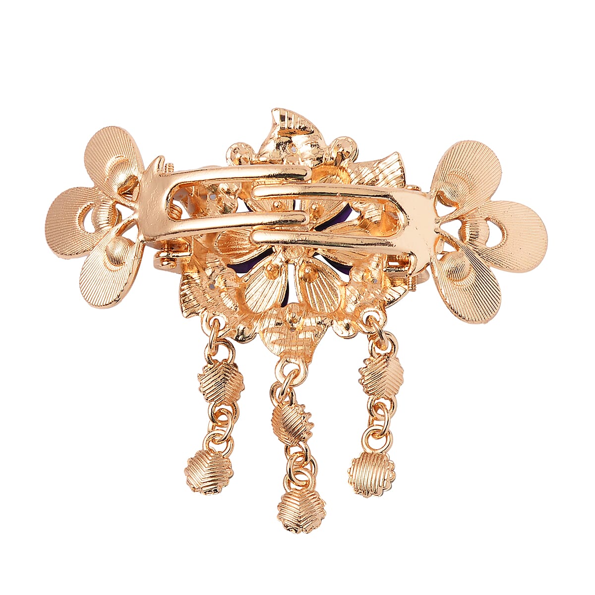 Set of 2 Yellow and Blue Resin, Austrian Crystal and Enameled Butterfly and Flower Hair Claw Clip in Goldtone image number 6