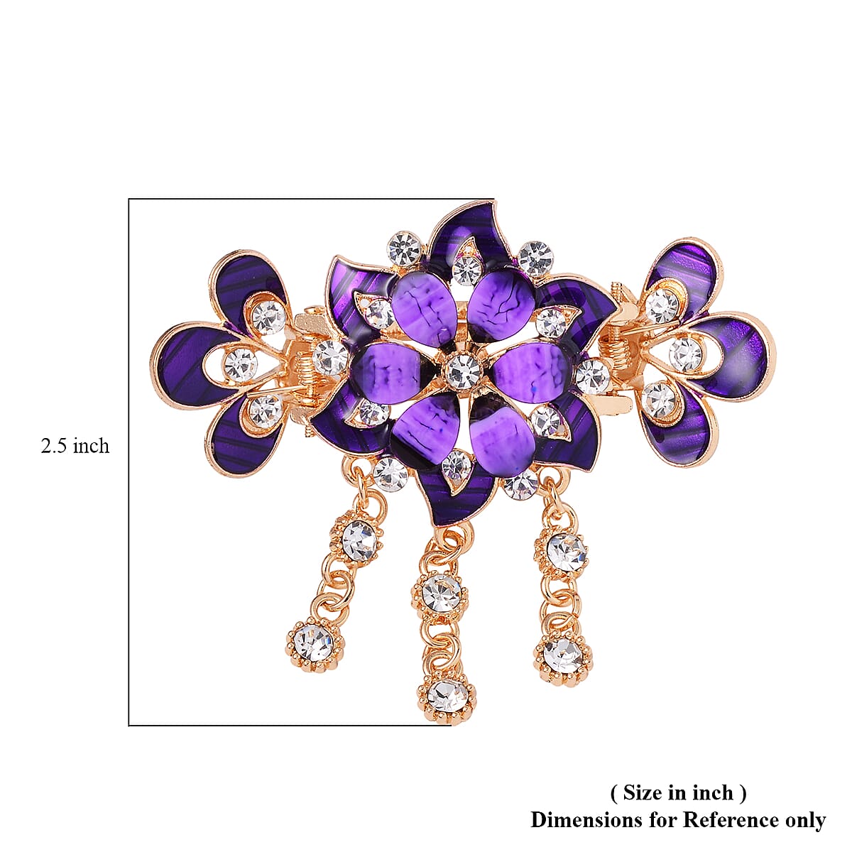 Set of 2 Yellow and Blue Resin, Austrian Crystal and Enameled Butterfly and Flower Hair Claw Clip in Goldtone image number 7