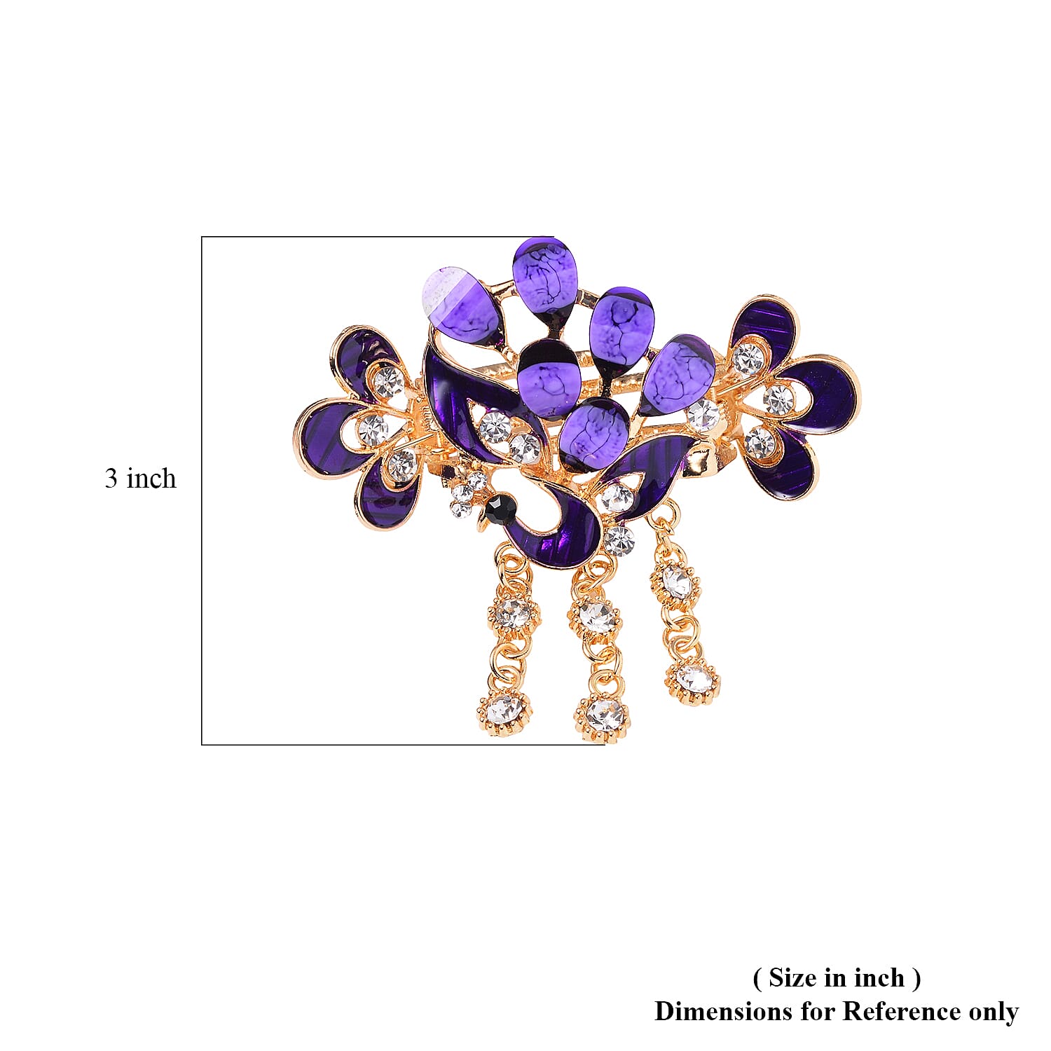 Set of 2 Red and Purple Resin, Black and White Austrian Crystal and Enameled Floral and Peacock Hair Claw Clip in Goldtone