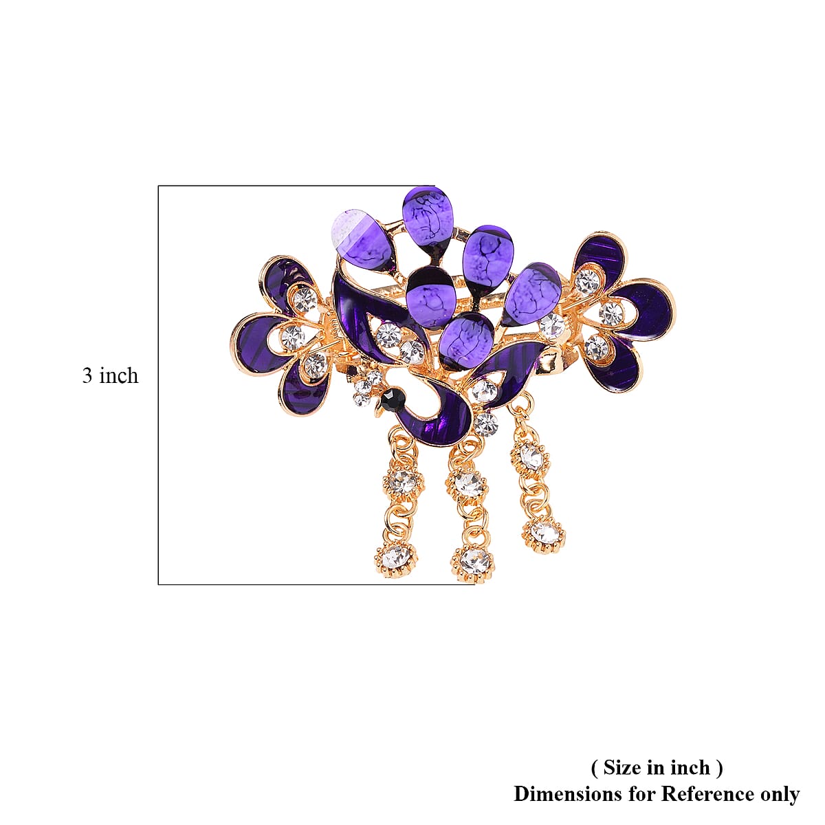 Set of 2 Red and Purple Resin, Black and White Austrian Crystal and Enameled Floral and Peacock Hair Claw Clip in Goldtone image number 7