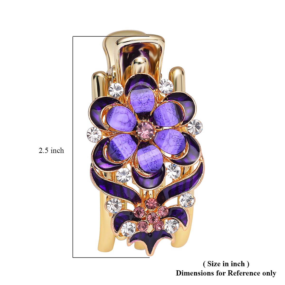 Set of 2 Blue and Purple Resin, Multi Color Austrian Crystal, Enameled Butterfly and Flower Hair Claw Clip in Goldtone image number 7