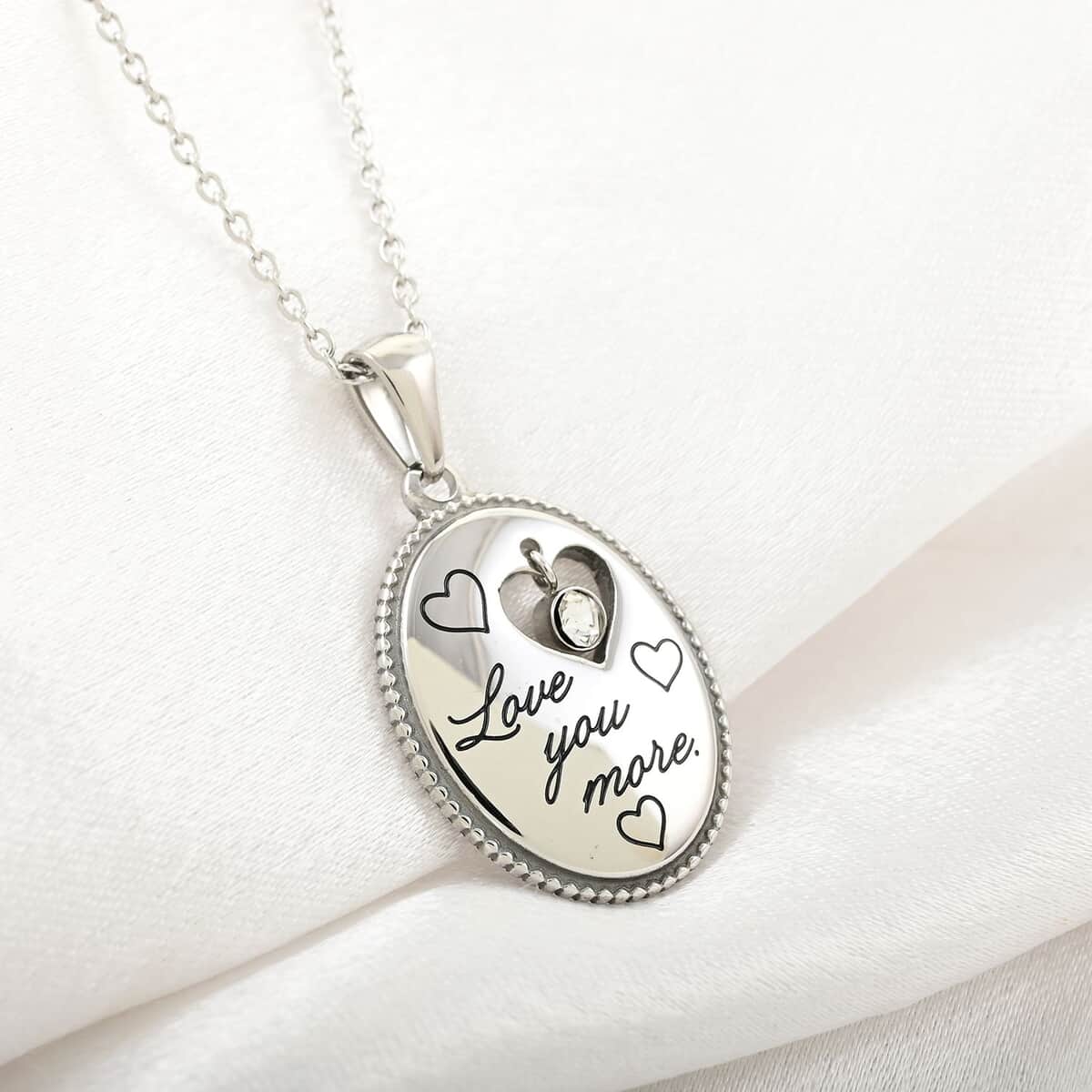 Love You More Engraved Pendant Necklace in Stainless Steel 18 Inches image number 1