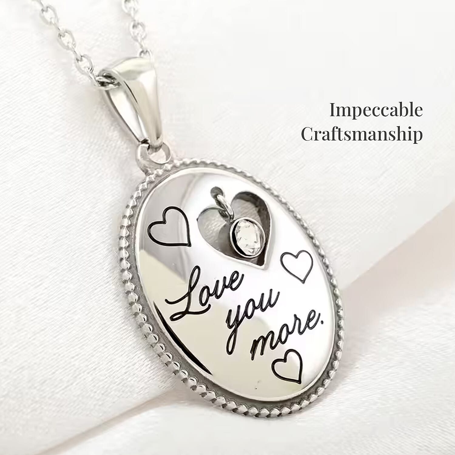 Love You More Engraved Pendant Necklace in Stainless Steel 18 Inches