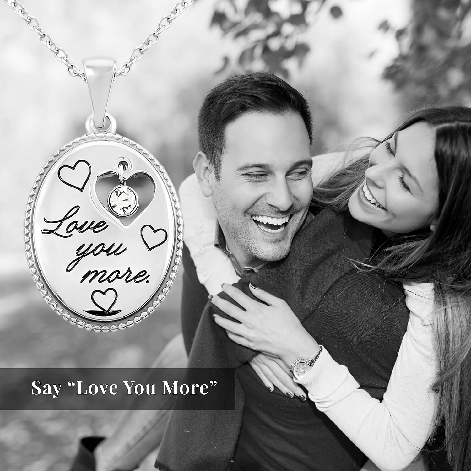 Love You More Engraved Pendant Necklace in Stainless Steel 18 Inches