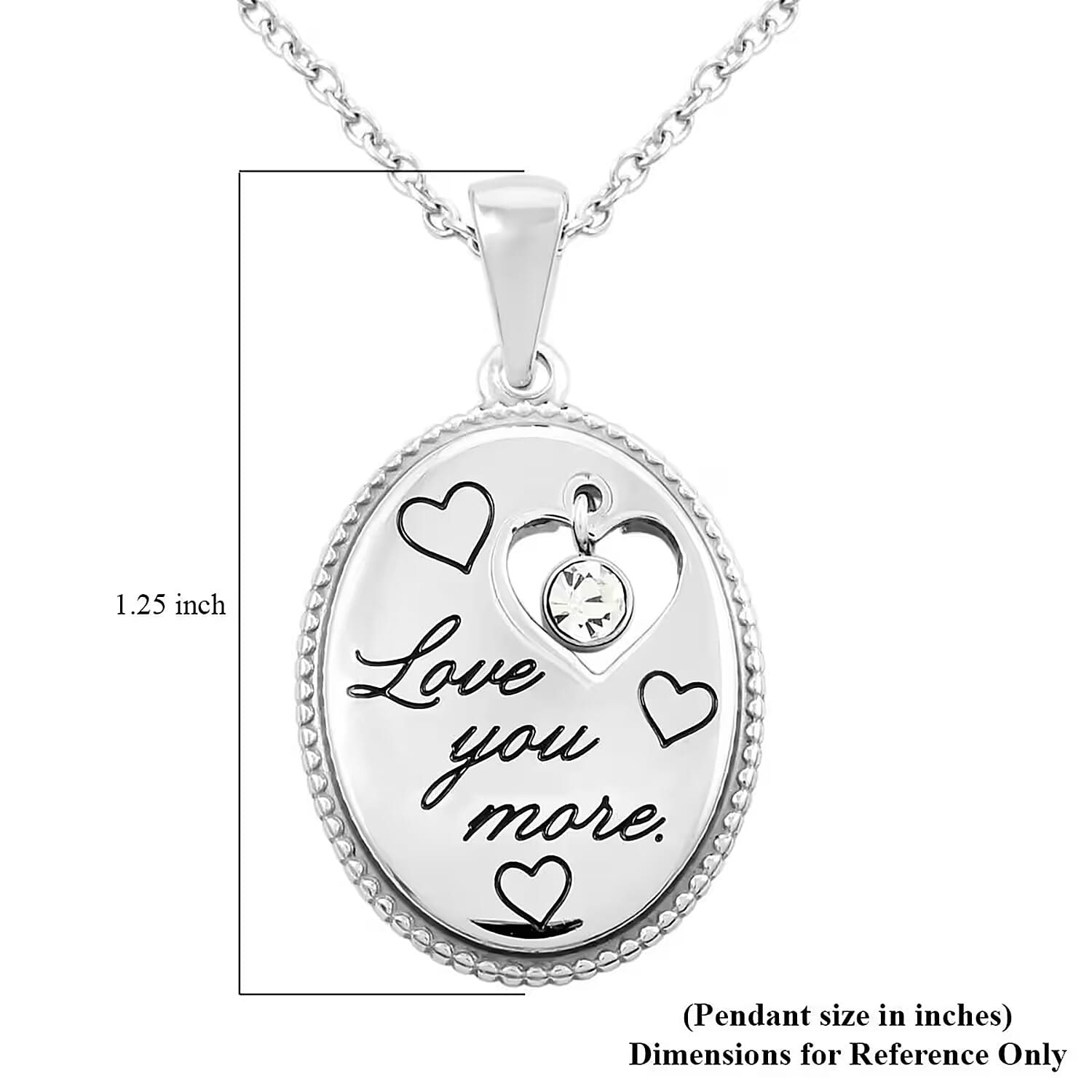 Love You More Engraved Pendant Necklace in Stainless Steel 18 Inches