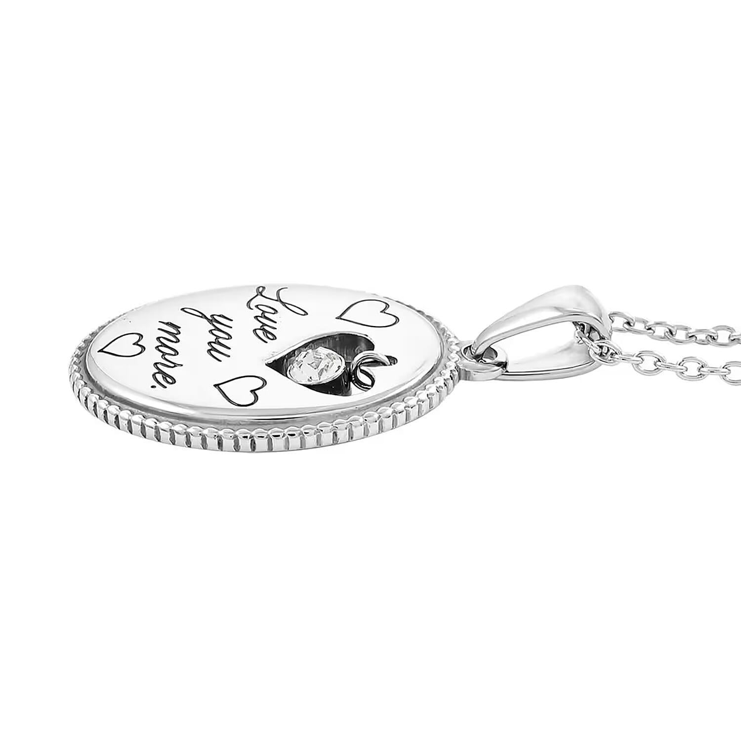 Love You More Engraved Pendant Necklace in Stainless Steel 18 Inches