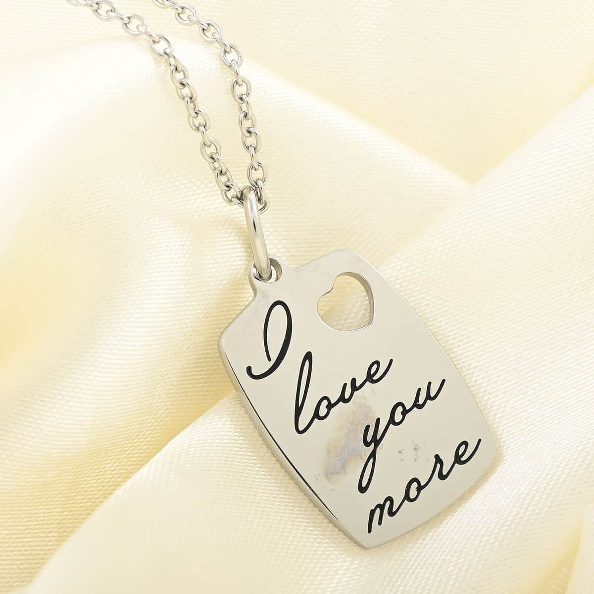 Love You More Engraved Pendant Necklace in Stainless Steel 18 Inches image number 1