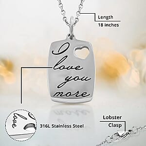 Love You More Engraved Pendant Necklace in Stainless Steel 18 Inches