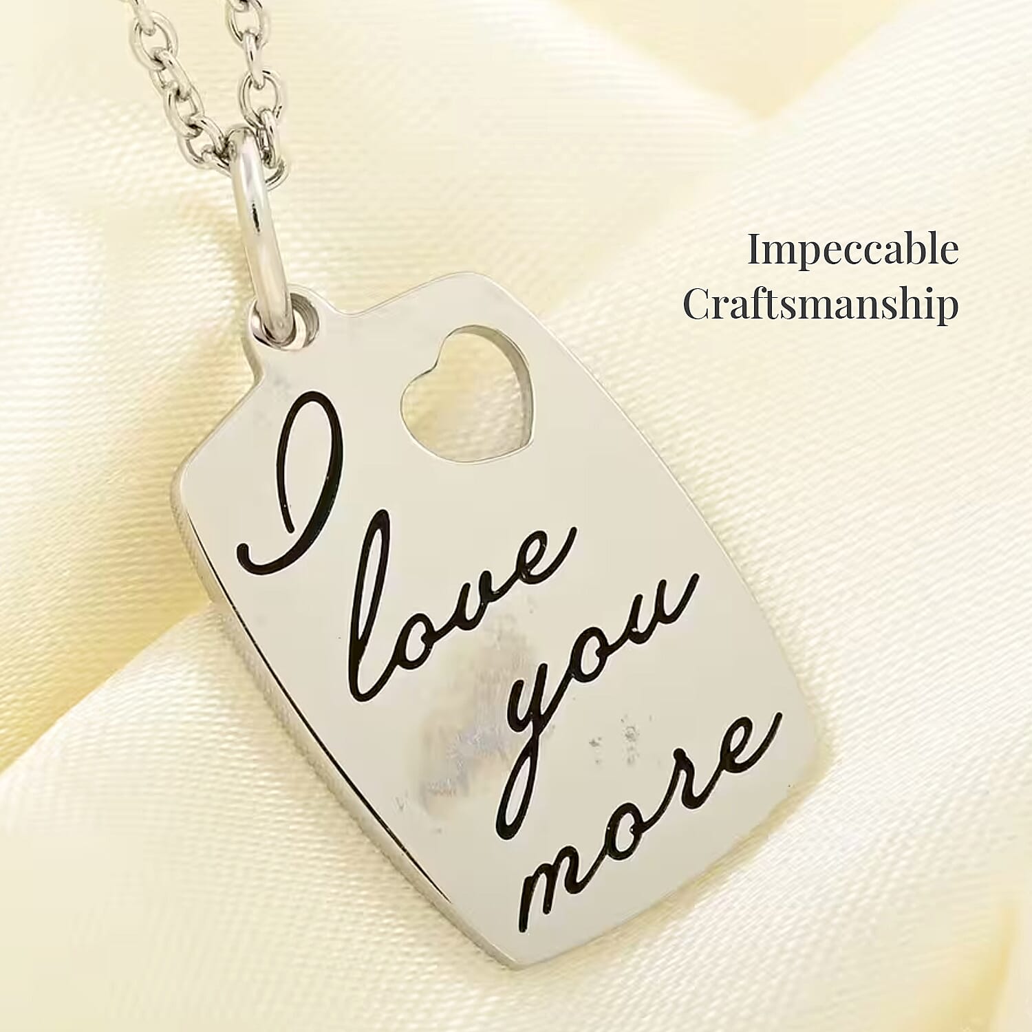 Love You More Engraved Pendant Necklace in Stainless Steel 18 Inches
