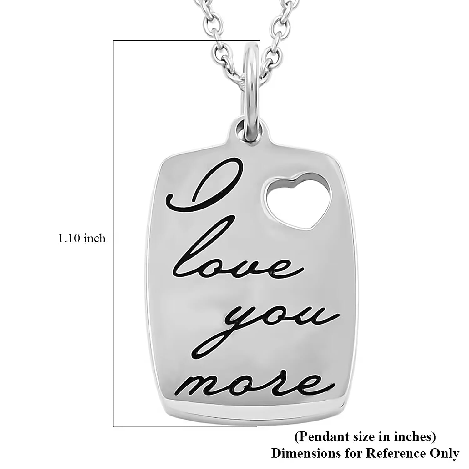 Love You More Engraved Pendant Necklace in Stainless Steel 18 Inches