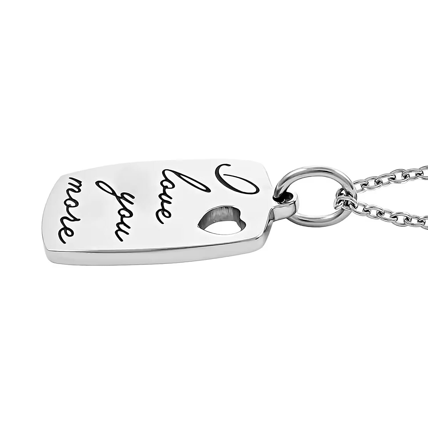 Love You More Engraved Pendant Necklace in Stainless Steel 18 Inches