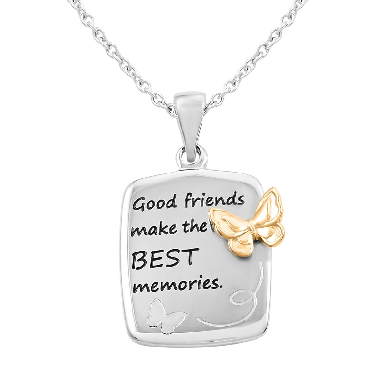Best Memories Engraved Pendant Necklace 18 Inches in ION Plated YG and Stainless Steel image number 3