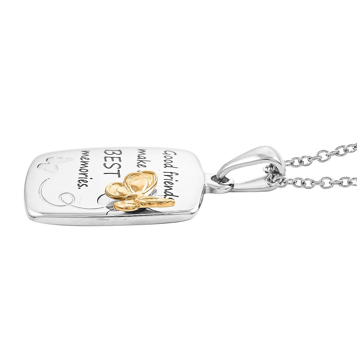 Best Memories Engraved Pendant Necklace 18 Inches in ION Plated YG and Stainless Steel