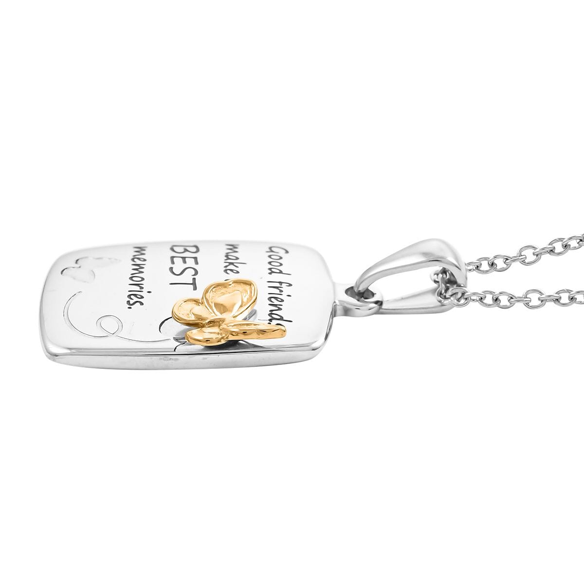 Best Memories Engraved Pendant Necklace 18 Inches in ION Plated YG and Stainless Steel image number 4
