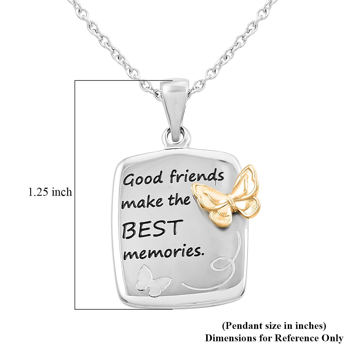 Best Memories Engraved Pendant Necklace 18 Inches in ION Plated YG and Stainless Steel