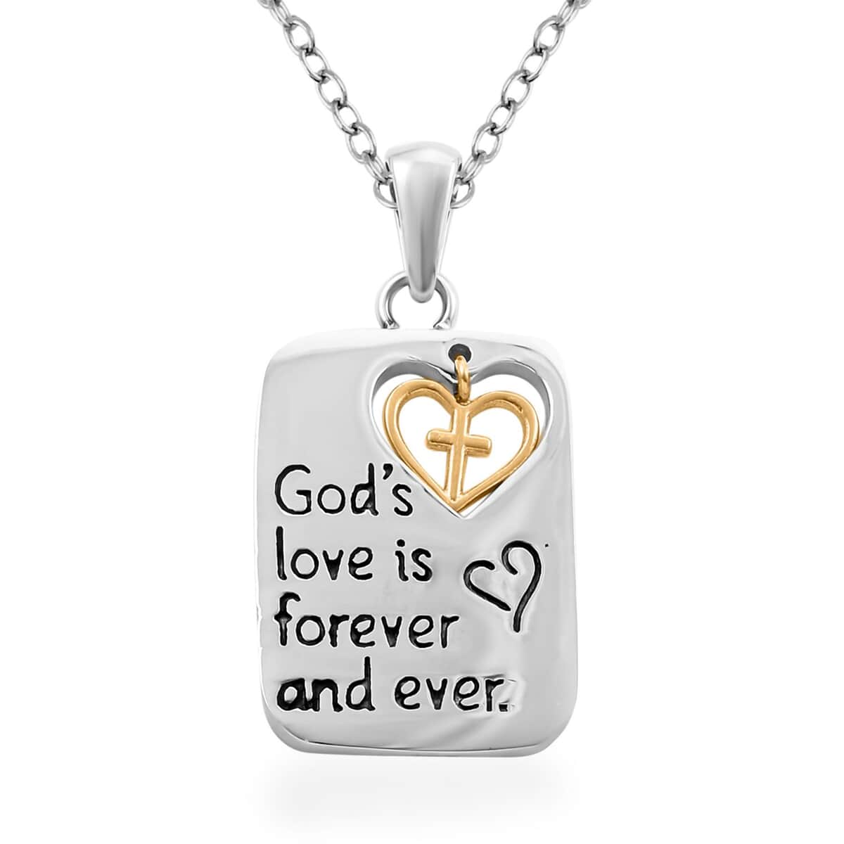 Cross and Heart Engraved Pendant Necklace 18 Inches in ION Plated Yellow Gold and Stainless Steel image number 3