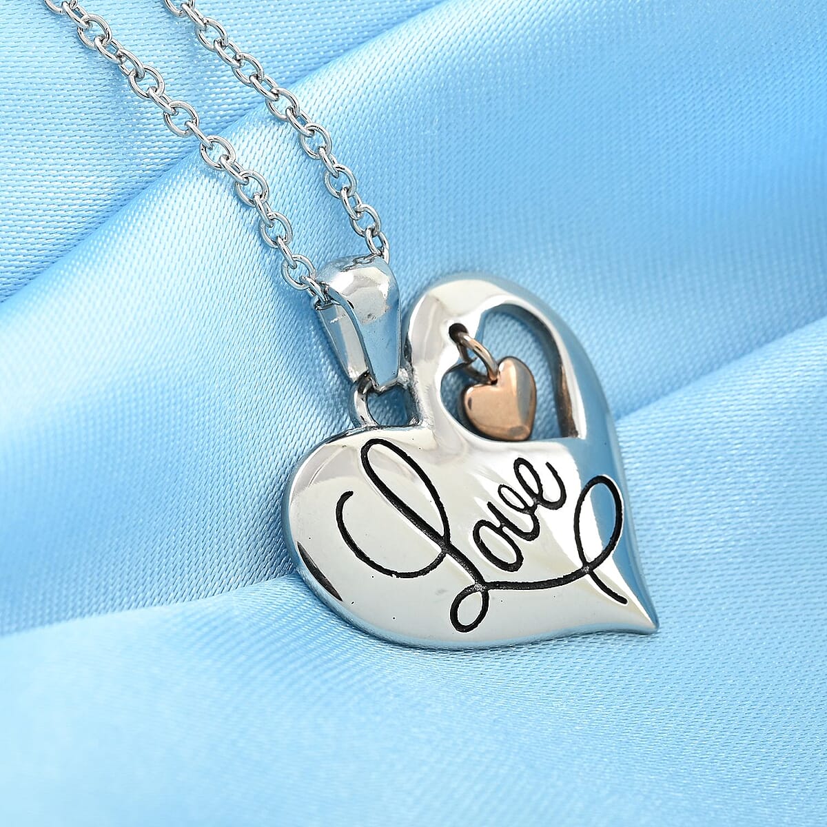 Heart Pendant Necklace 18 Inches in ION Plated YG and Stainless Steel image number 1