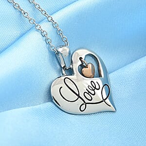 Heart Pendant Necklace 18 Inches in ION Plated YG and Stainless Steel