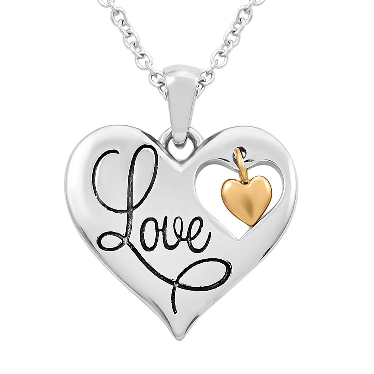 Heart Pendant Necklace 18 Inches in ION Plated YG and Stainless Steel image number 3