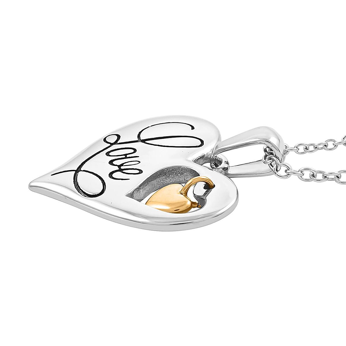 Heart Pendant Necklace 18 Inches in ION Plated YG and Stainless Steel image number 4