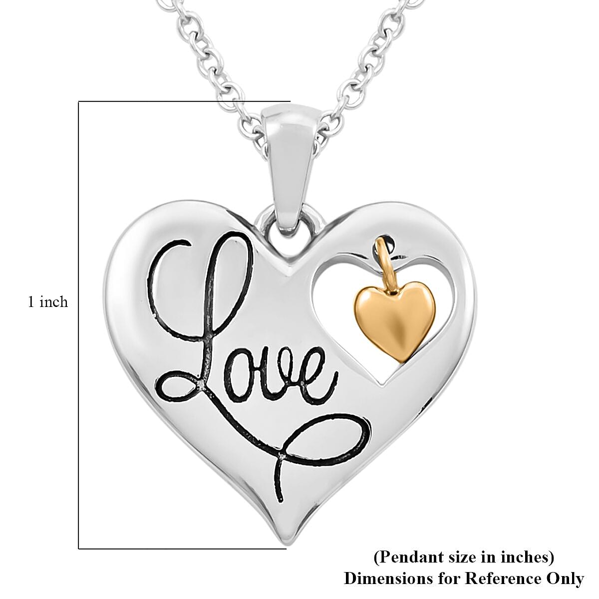 Heart Pendant Necklace 18 Inches in ION Plated YG and Stainless Steel