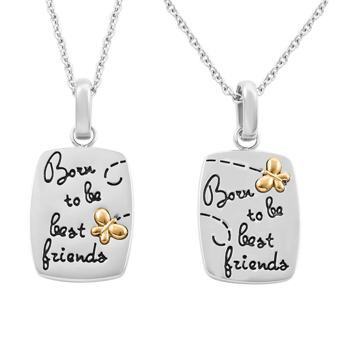Best Friends Dual Pendant Necklace 18 Inches in ION Plated YG and Stainless Steel image number 0