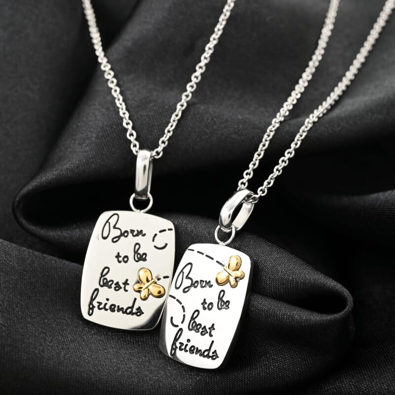 Best Friends Dual Pendant Necklace 18 Inches in ION Plated YG and Stainless Steel