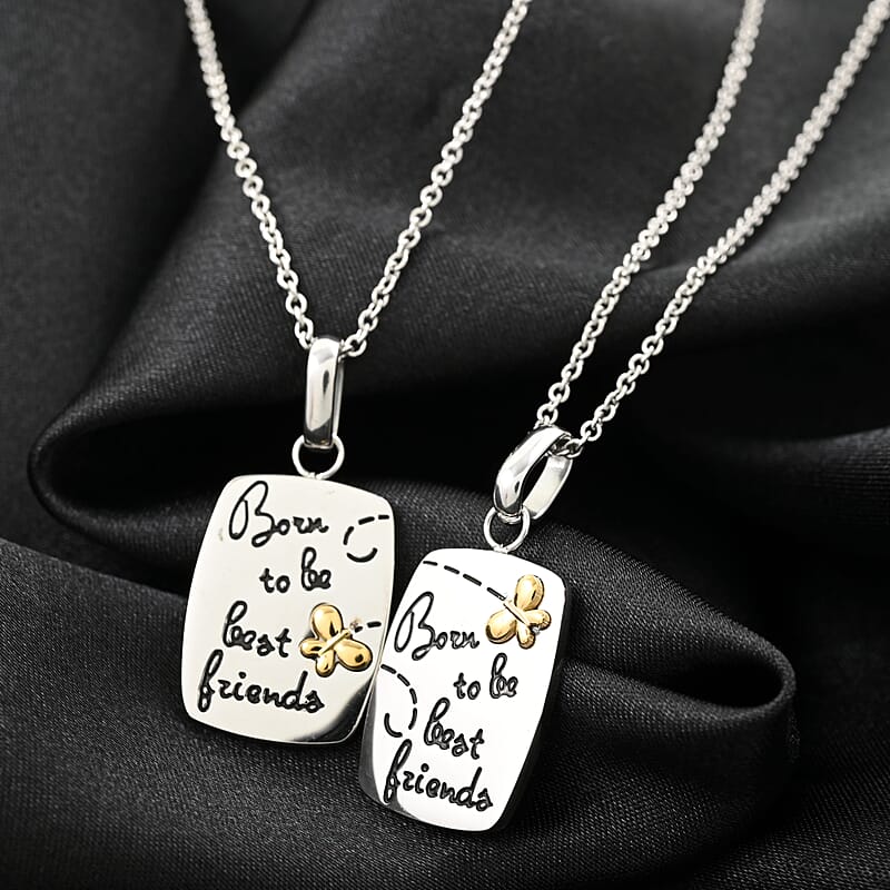 Best Friends Dual Pendant Necklace 18 Inches in ION Plated YG and Stainless Steel