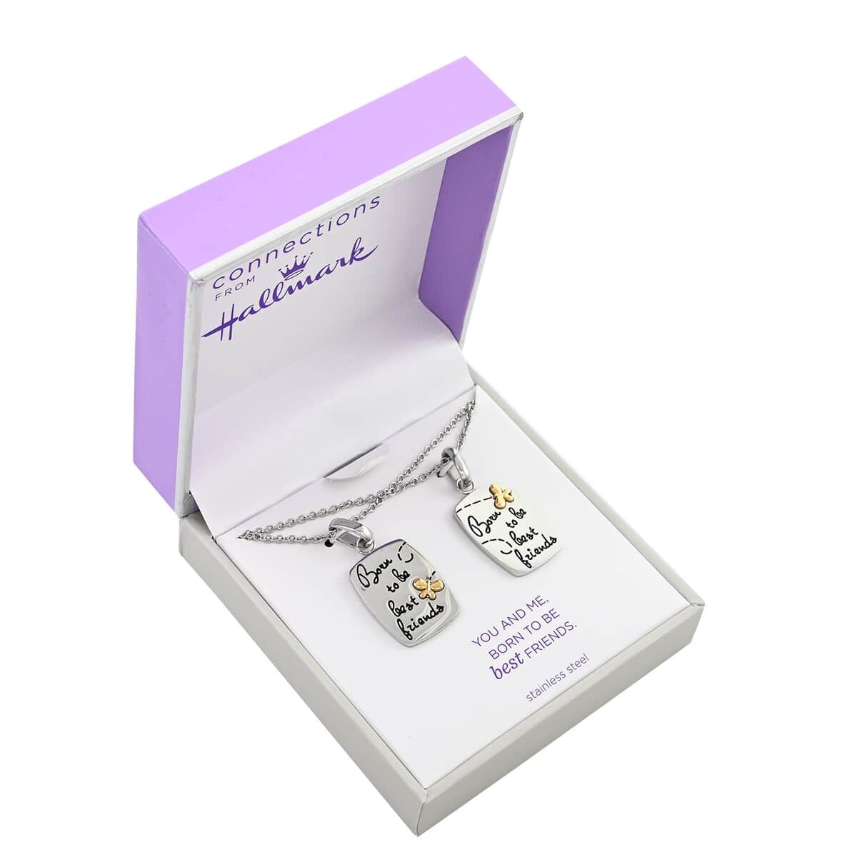 Best Friends Dual Pendant Necklace 18 Inches in ION Plated YG and Stainless Steel image number 4